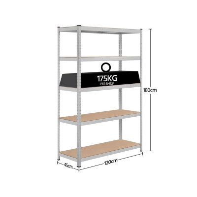 Ocelový regál 611232 silver 5 úrovní, 120 x 45 x 180 cm - B