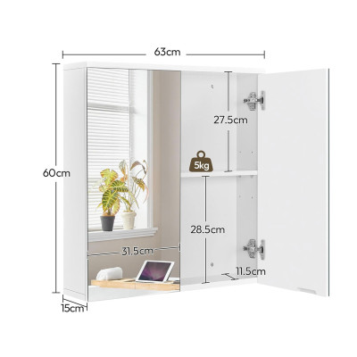 Koupelnová skříňka se 2 zrcadlovými dvířky 615038 white (2 zrcadla), bílá- B