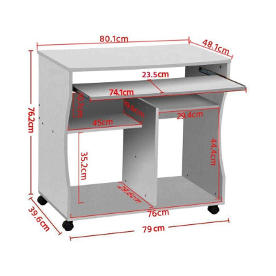 Kancelářský stůl 614333, počítačový stůl, stůl na kolečkách, bílý, 80 x 48 x 76 cm - A