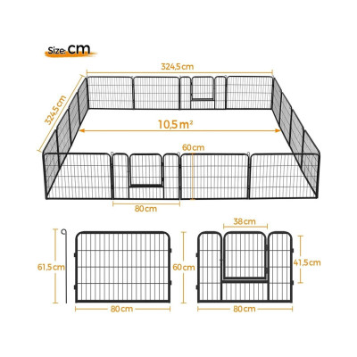Ohrádka/plot pro štěňata 613783 black 16 pcs, 2 dveře, výška 60 cm - A