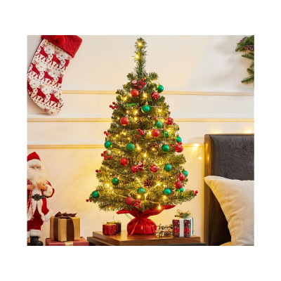 Umělý vánoční stromeček 411331 green 3 ft, s 50 bílými LED světly a 60 červenými bobulemi, 91 cm - A