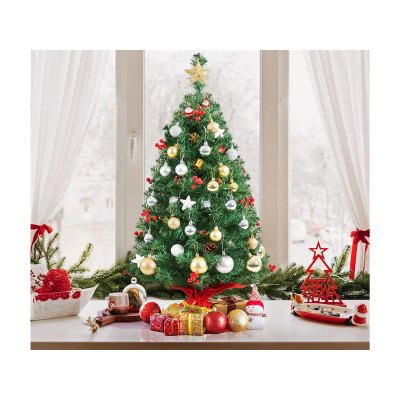 Umělý vánoční stromeček 411331 green 3 ft, s 50 bílými LED světly a 60 červenými bobulemi, 91 cm - A