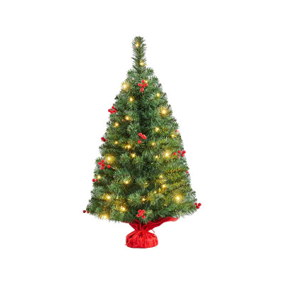 Umělý vánoční stromeček 411331 green 3 ft, s 50 bílými LED světly a 60 červenými bobulemi, 91 cm - A