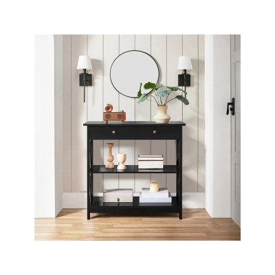 Konzolový stolek 613976 black se 2 policemi a 1 zásuvkou, černý - B