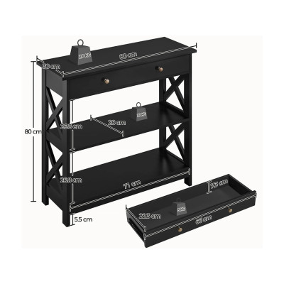 Konzolový stolek 613976 black se 2 policemi a 1 zásuvkou, černý - B