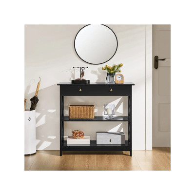 Konzolový stolek 613976 black se 2 policemi a 1 zásuvkou, černý - B