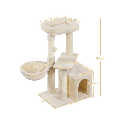 Škrabadlo pro kočky 592975 beige s vyhlídkovou plošinou, 87 cm - A