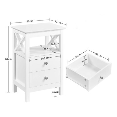 Noční stolek 592463 white se 2 zásuvkami, 40x30x60 cm, bílý - B