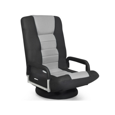 Skládací herní židle HW65937 otočná o 360 stupňů, šedobéžová - A