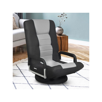 Skládací herní židle HW65937 otočná o 360 stupňů, šedobéžová - A