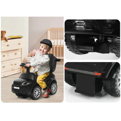 Odrážedlo 3 v 1 TY327904, kočárek s posuvným autíčkem a hudbou, černé - N