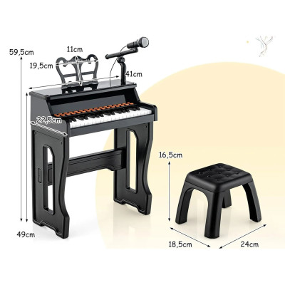 Dětský klavír TM10097DK s 37 klávesami, černý - A