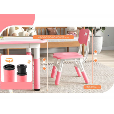Sada dětského stolu HY10179PI,  4 židle, růžová - A