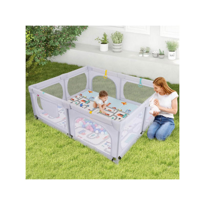 Dětská ohrádka s matrací UY10097GR, světle šedá - B