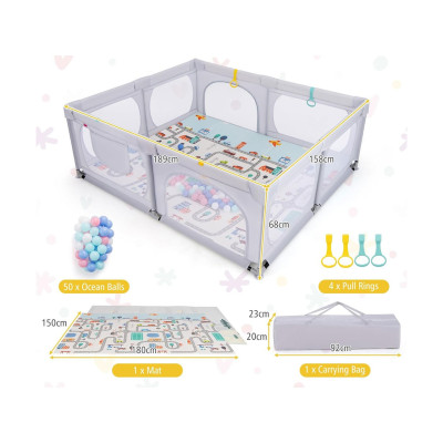 Dětská ohrádka s matrací UY10097GR, světle šedá - B