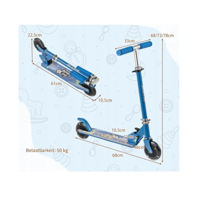 Skládací koloběžka pro děti SP38425BL s LED koly a nastavitelným volantem, modrá - A
