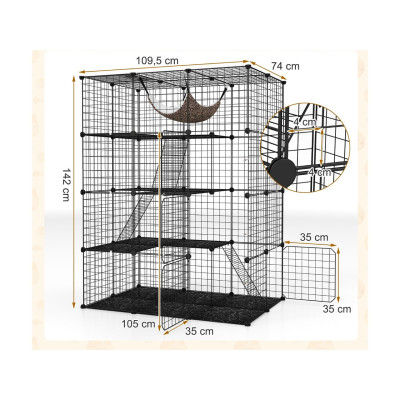 Velká čtyřpatrová klec PV10319BK, 109,5 x 74,5 x 143 cm, černá - A