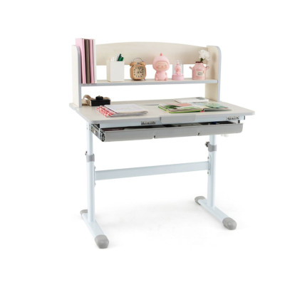 Dětský psací stůl HY10284GR s jednou zásuvkou a 2 policemi, šedý - A