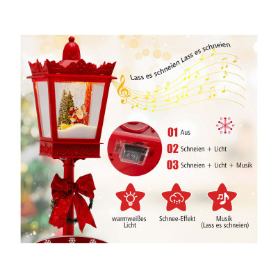 Vánoční lucerna CM25267DE-RE s teplými bílými LED světly, 185 cm, červená - B