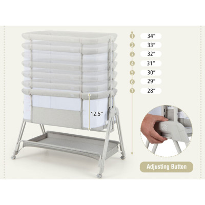 Přenosný noční lůžko pro miminka BC10119HS se 7 nastavitelnými výškami, šedé - B