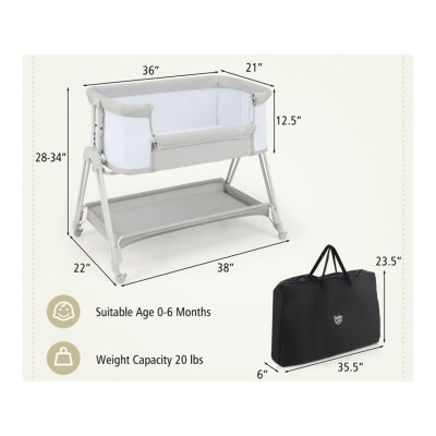 Přenosný noční lůžko pro miminka BC10119HS se 7 nastavitelnými výškami, šedé - B