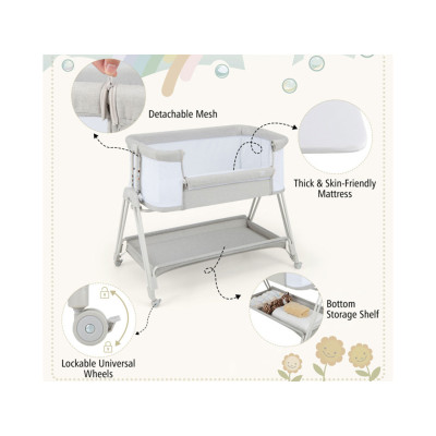 Přenosný noční lůžko pro miminka BC10119HS se 7 nastavitelnými výškami, šedé - B