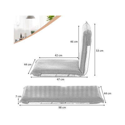 Podlahové křeslo HW65605GR se 6 polohami nastavitelného opěradla, šedé - N