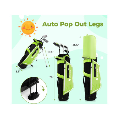 Kompletní sada golfových holí Junior SP38122GN, s pláštěnkou pro praváky, zelené - A