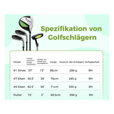 Kompletní sada golfových holí Junior SP38122GN, s pláštěnkou pro praváky, zelené - A