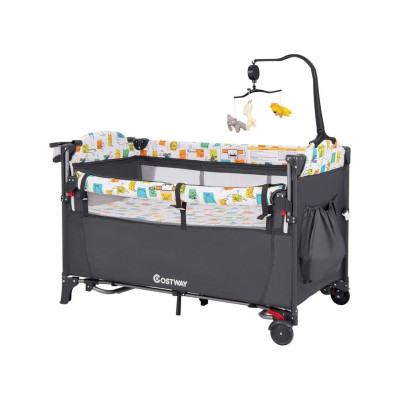 Přenosná dětská postýlka 3 v 1 BC10227DE-GR, šedá - A