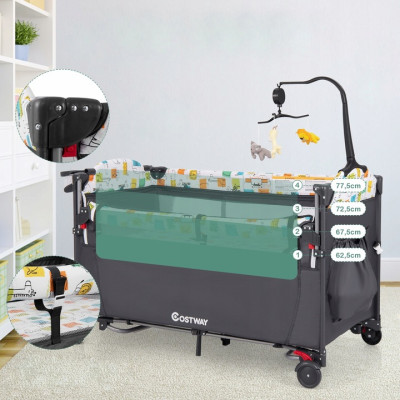 Přenosná dětská postýlka 3 v 1 BC10227DE-GR, šedá - A