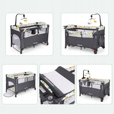 Přenosná dětská postýlka 3 v 1 BC10227DE-GR, šedá - A