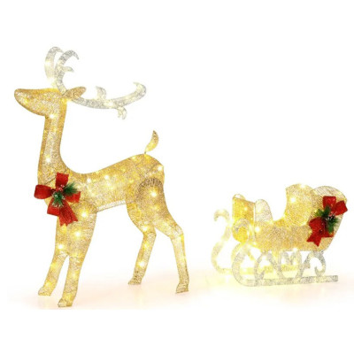 Svítící vánoční sáně a sob CM24921DE, 81,5 x 37 x 121,5 cm - B