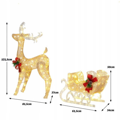 Svítící vánoční sáně a sob CM24921DE, 81,5 x 37 x 121,5 cm - B