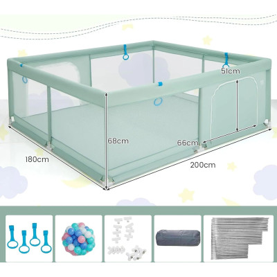 Ohrádka pro děti UY10069GN, 200 x 180 cm, zelená - A