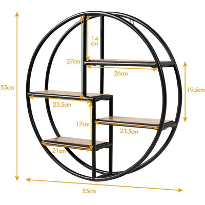 Nástěnná police kulatá HW63372, 55 x 55 x 11 cm - A