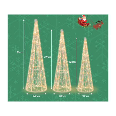 3dílný LED vánoční stromeček CM24604DE ve tvaru kužele - A