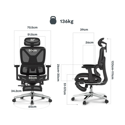 Ergonomická kancelářská židle C7DG-Air LITE PRO pro manažery, tmavě šedá - B