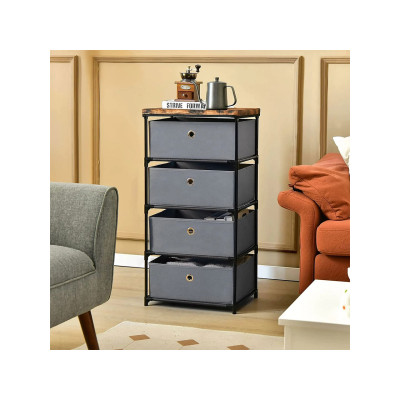 Noční stolek JZ10130GR s látkovými zásuvkami, 4 zásuvky, šedá - A