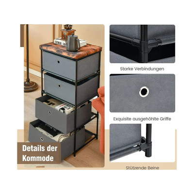 Noční stolek JZ10130GR s látkovými zásuvkami, 4 zásuvky, šedá - A