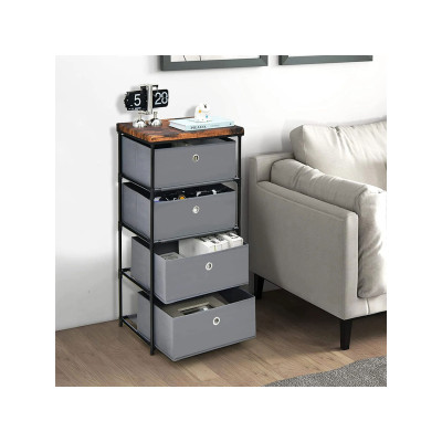 Noční stolek JZ10130GR s látkovými zásuvkami, 4 zásuvky, šedá - A