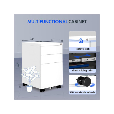 Mobilní skříň se 3 zásuvkami, zámkem a ochranou proti převrácení, bílá - A