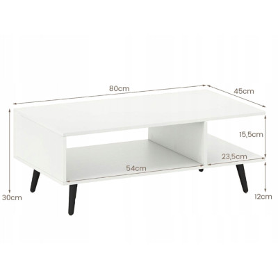 2-úrovňový konferenční stolek JV12684WH s otevřenou policí, bílý - A