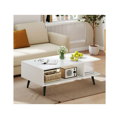 2-úrovňový konferenční stolek JV12684WH s otevřenou policí, bílý - A