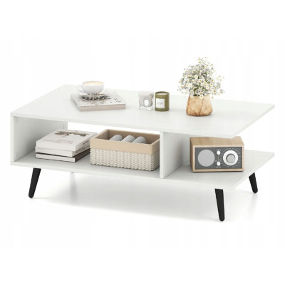 2-úrovňový konferenční stolek JV12684WH s otevřenou policí, bílý - A