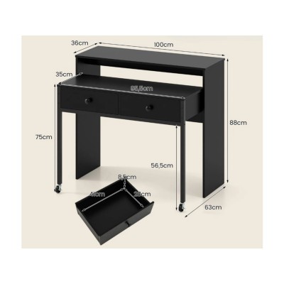 Vysouvací psací stůl CB10920DK, 100 x 63 x 88 cm, černý - B