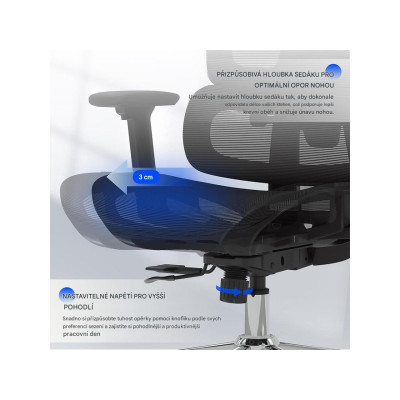 Ergonomická kancelářská židle ErgoX s výškově nastavitelným sedákem, černá - A