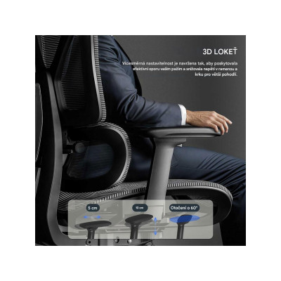 Ergonomická kancelářská židle C7DG-Air LITE PRO pro manažery, tmavě šedá - B