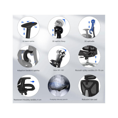Ergonomická kancelářská židle C7DG-Air LITE PRO pro manažery, tmavě šedá - B