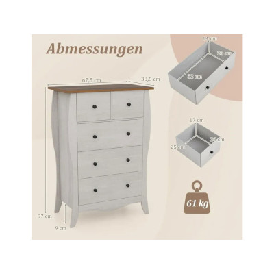 Komoda JV11619GR s 5 skládacími látkovými zásuvkami, šedá - B